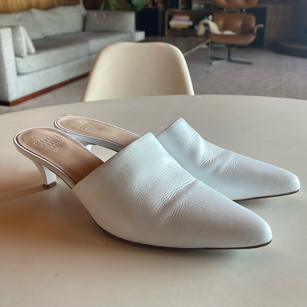 MNZ Maryam Nassir Zadeh White Leather Heeled Mules Size 37